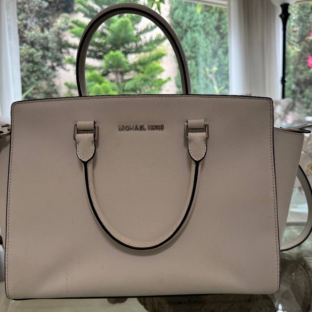 Michael Kors Selma leather white satchel bag saffiano leather